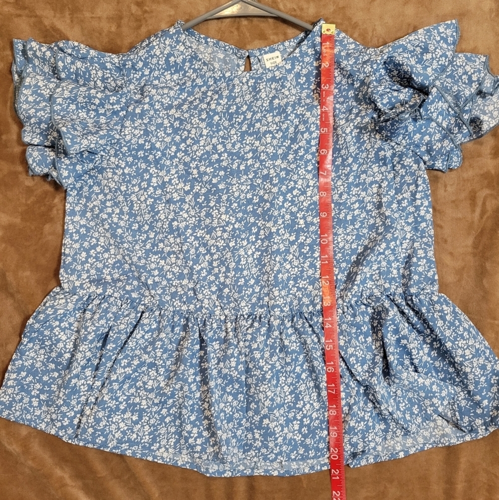 Shein girls ditsy floral print butterfly sleeve peplum blouse size 11-12y - Picture 5 of 5
